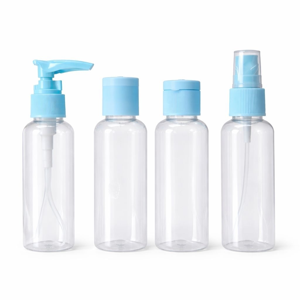 Set recipiente cosmetice de călătorie, 4 bucăți, albastru/roz