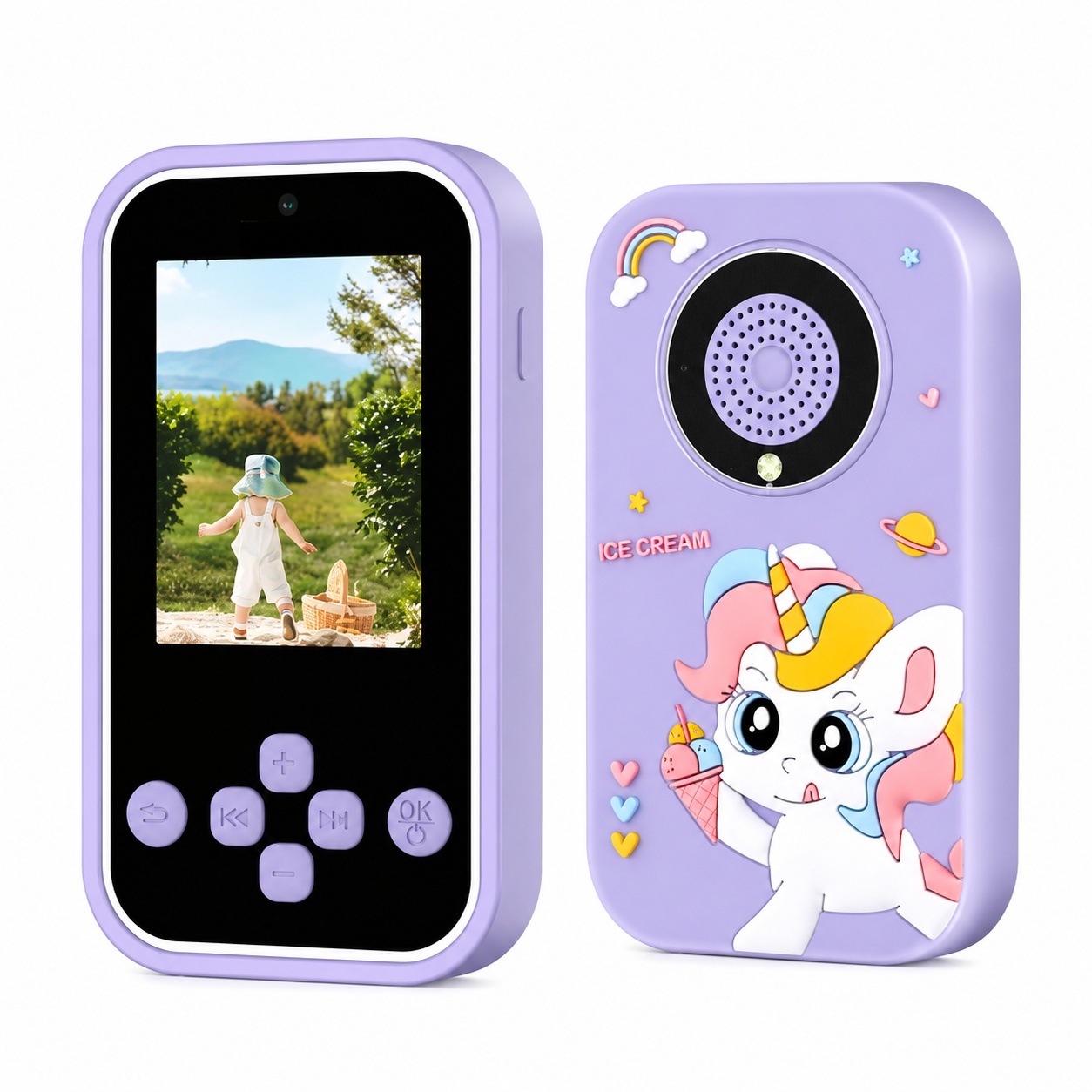 Telefon copii model unicorn mov cu camera jocuri muzica si ecran color 4
