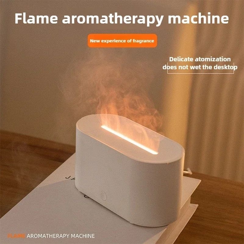 Umidificator aer cu efect flacara LED, difuzor aromaterapie USB, silentios, alb 2