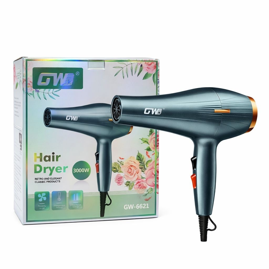 Uscător profesional de păr GW-6621, 3000W, Hair Dryer Professional, Gri cu accente aurii 2