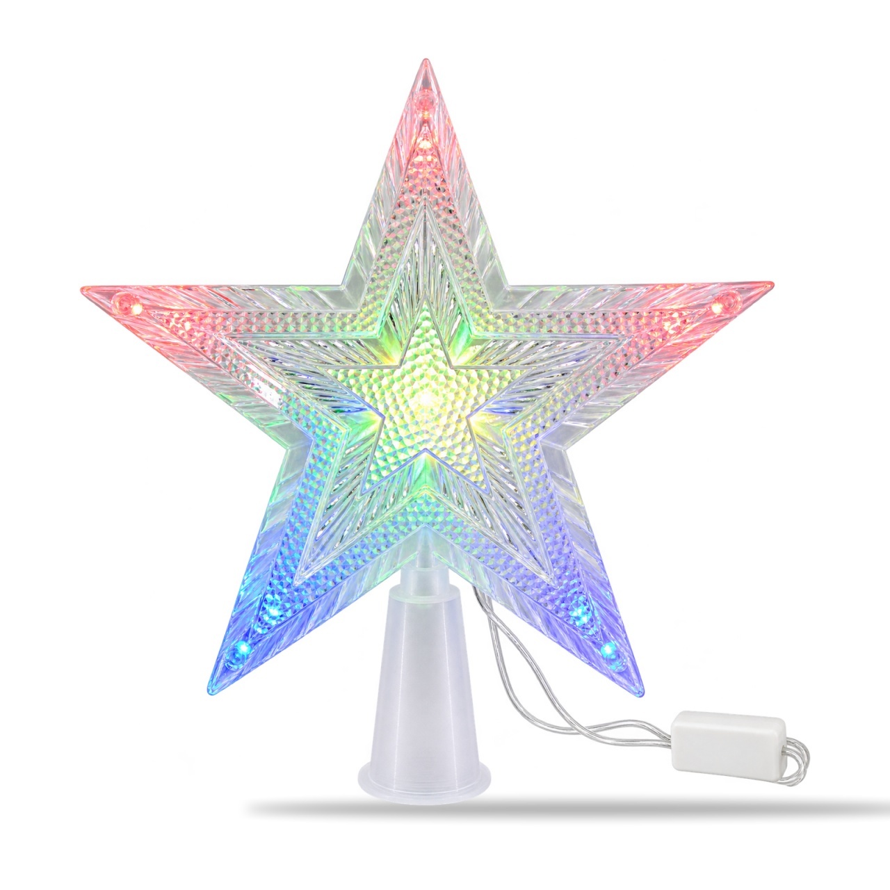Vârf de brad cu LED, stea multicoloră, 10 LED-uri, plastic, 15,5 cm - Imagine 5