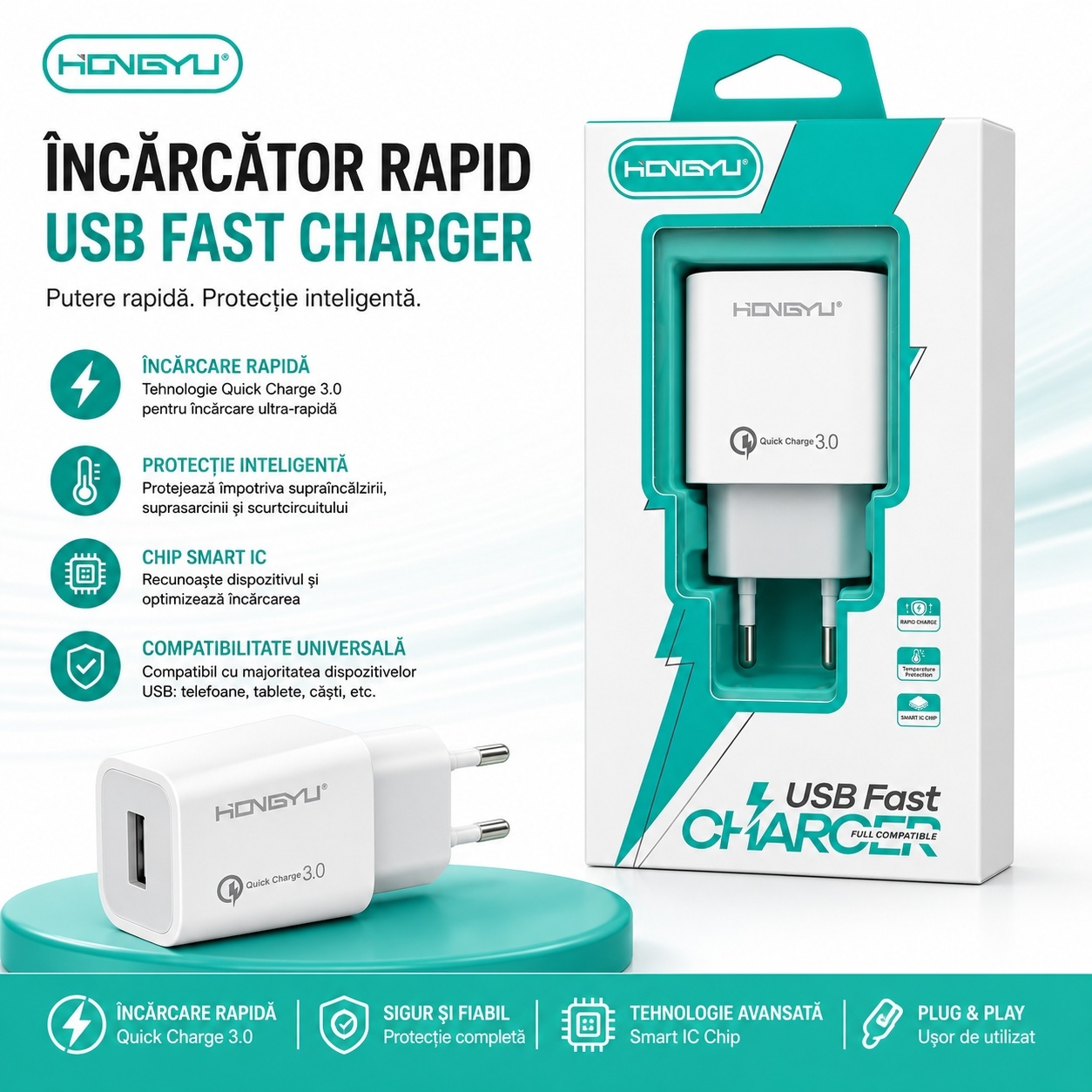Adaptor Telefon USB Fast Charger Quick Charge 3.0 – Încărcare Rapidă și Protecție Inteligentă 2