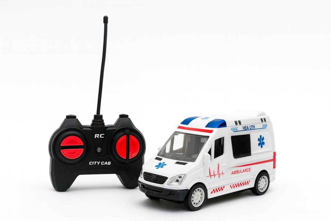 Ambulanta cu radiocontrol 24x12 cm, City Car, model realist, cu telecomanda
