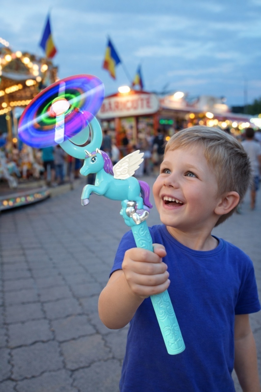 Bagheta cu elice rotativa, lumini LED si sunete, figurina unicorn albastru 35 cm 2