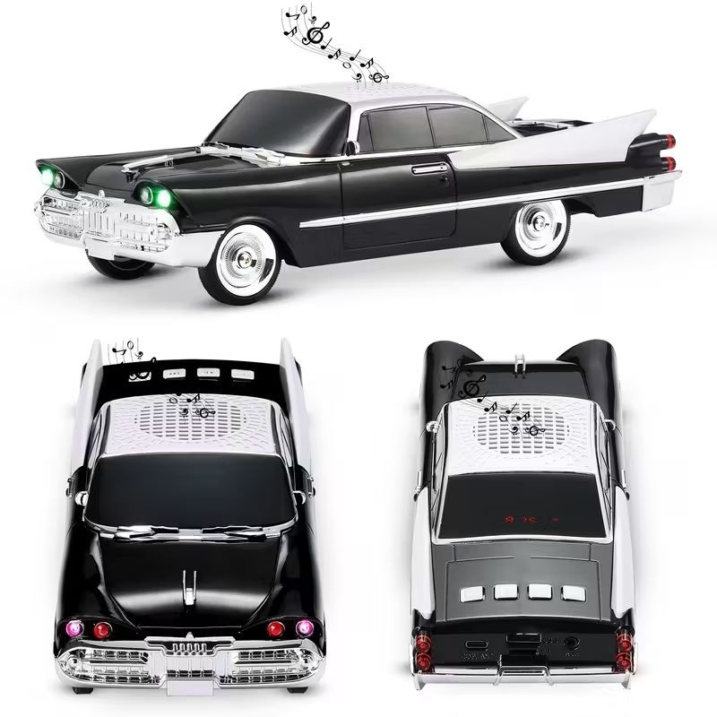 Boxa portabila Bluetooth masina retro, radio FM, USB, TF, AUX, LED, Type-C, negru