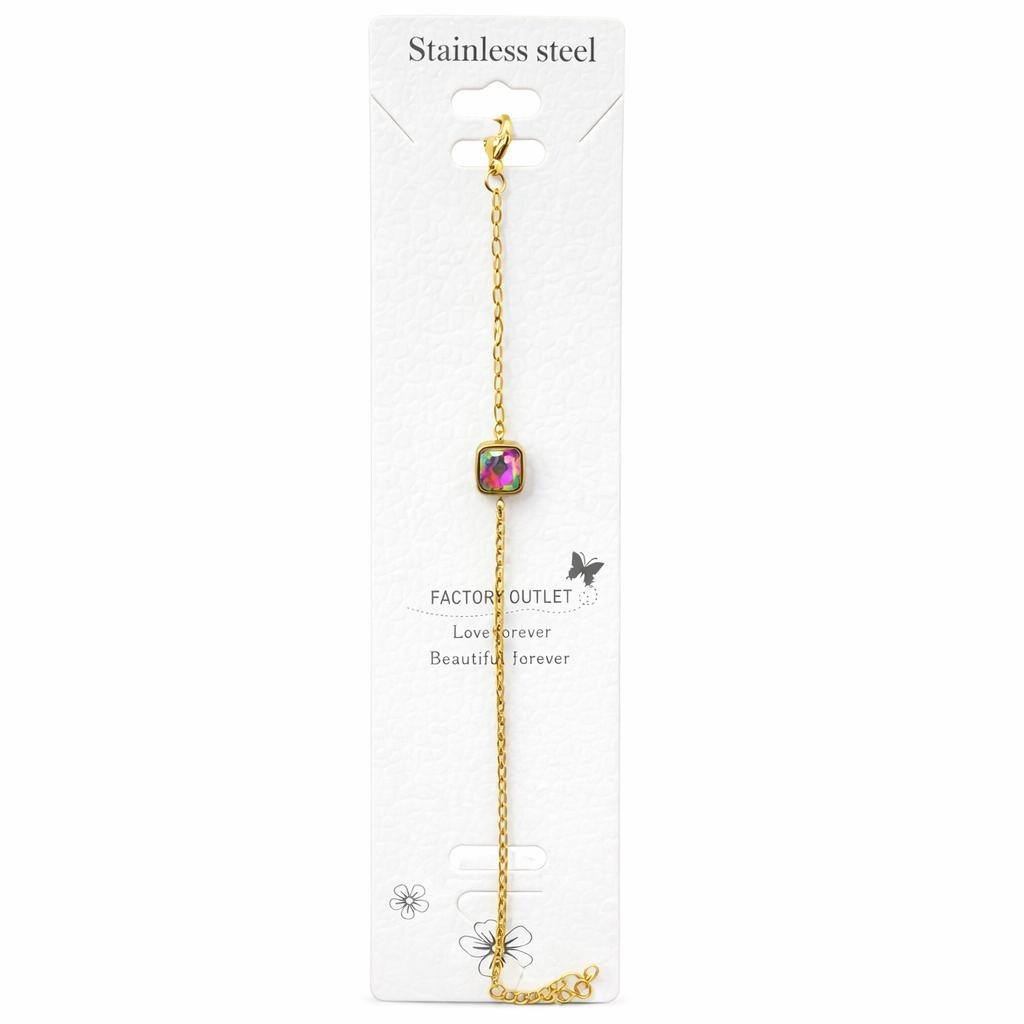Brățară aurie Roxé cu cristal multicolor pătrat, inoxidabil 16+4 cm 2