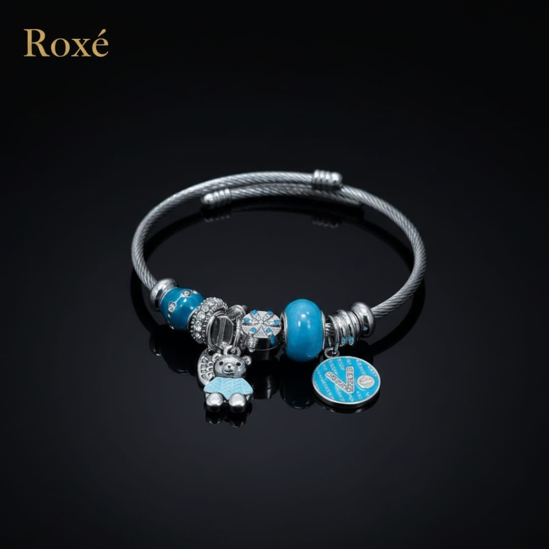 Bratara ROXE argintie cu ursulet charmuri elegante dama cadou stil modern 4