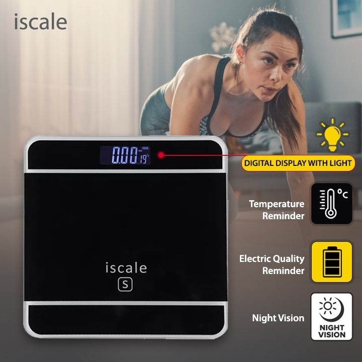 Cântar electronic de baie iScale, afișaj digital, argintiu, sticlă și plastic 2