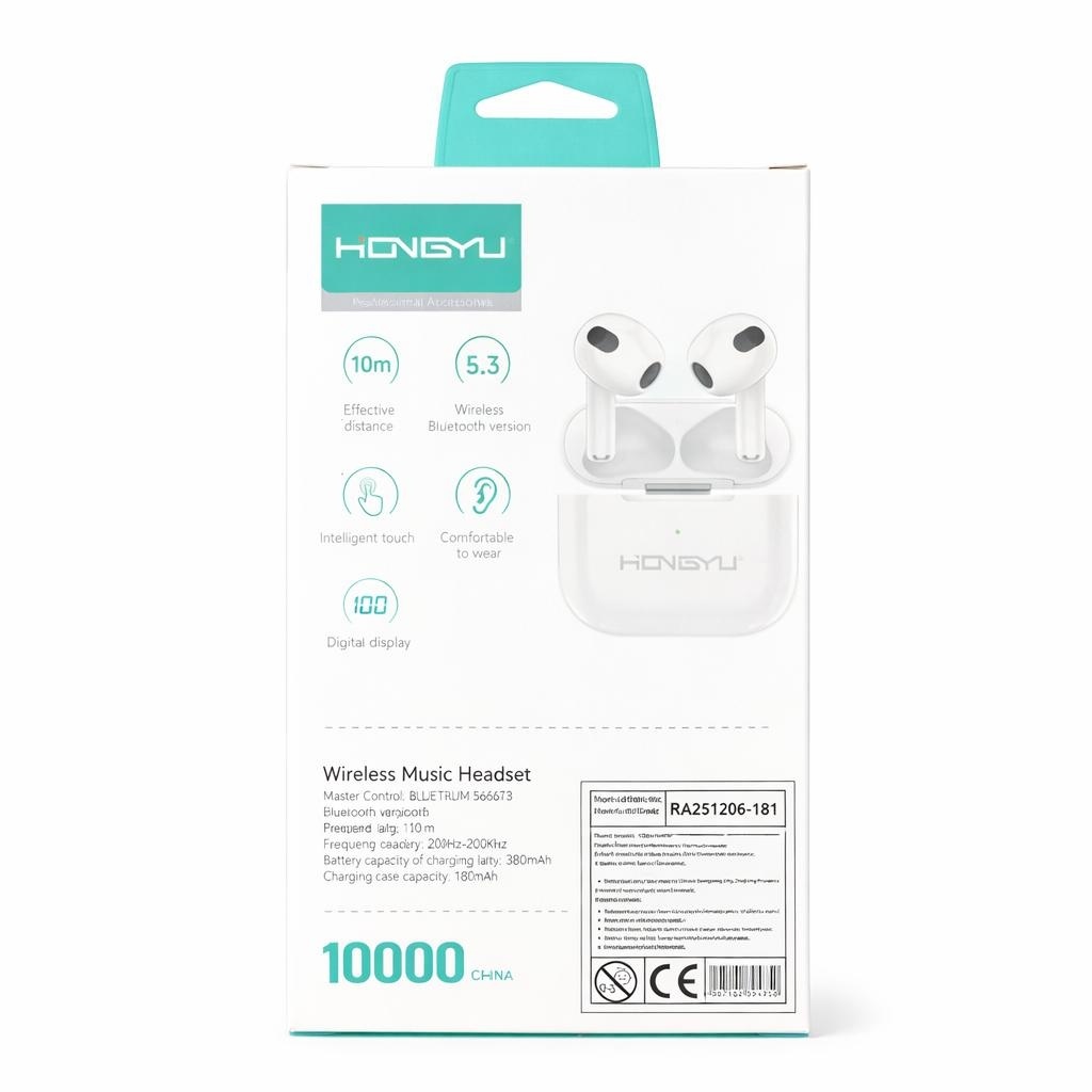 Căști wireless TWS Hongyu HY-BT04 Bluetooth 5.3, control touch, albe 3