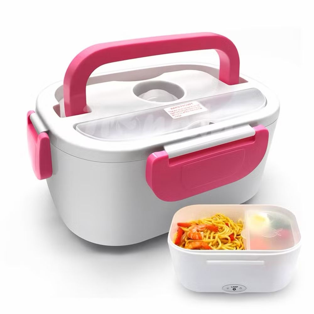 Cutie electrică pentru prânz 40W, lunch box încălzire mâncare, alb cu roz