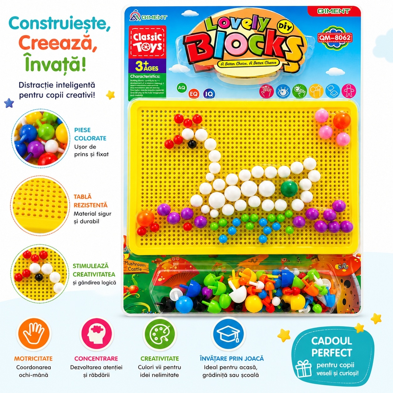Joc Educativ Copii cu Pioni Colorati – Model Lebădă și Tablă Galbenă 2