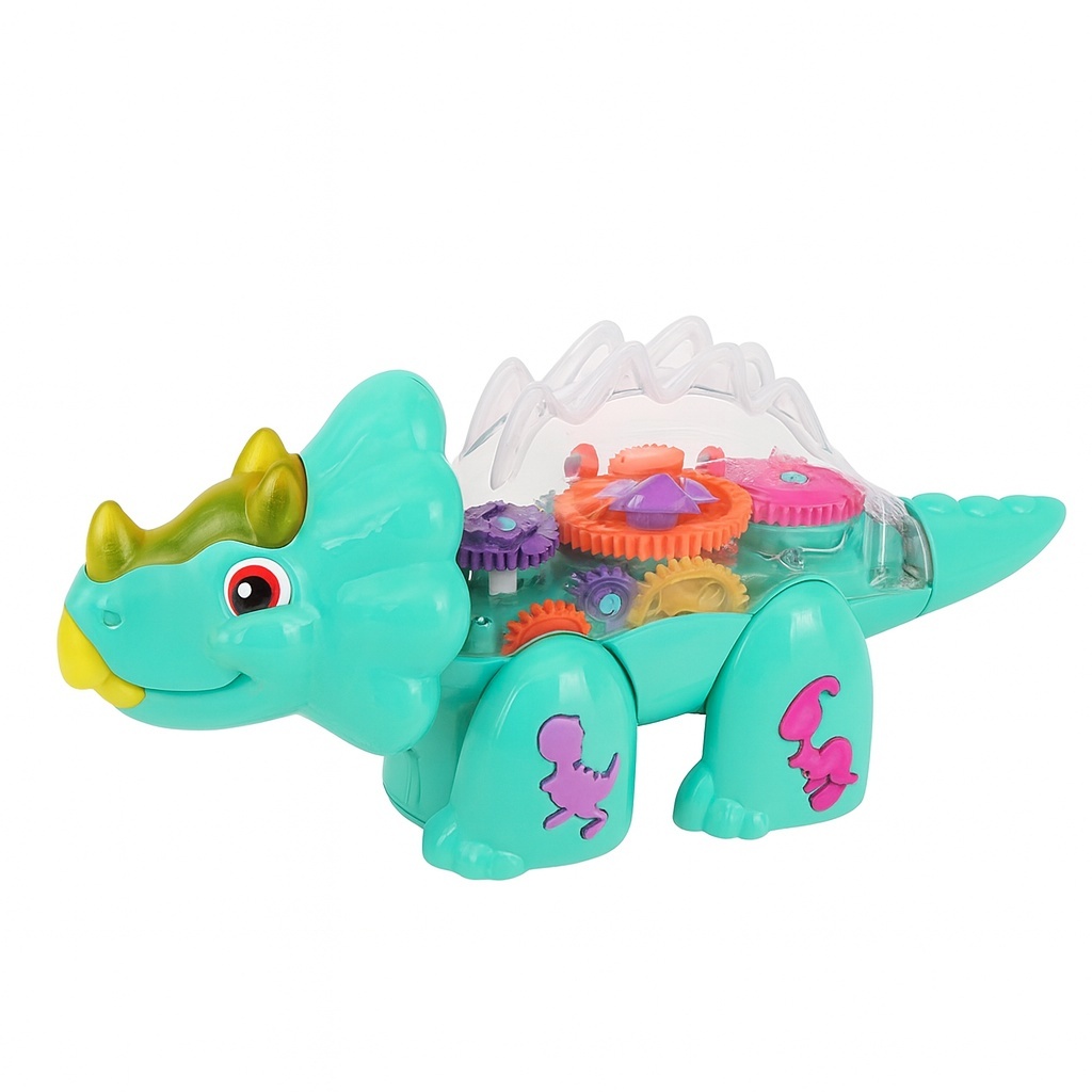 Jucarie Dinozaur Triceratops cu Roti si Mecanisme Vizibile , 24 cm 3