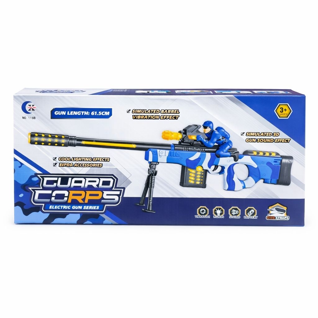 Jucarie pusca electrica pentru copii cu lumini, sunete si vibratii, 63.5 cm, model albastru 2