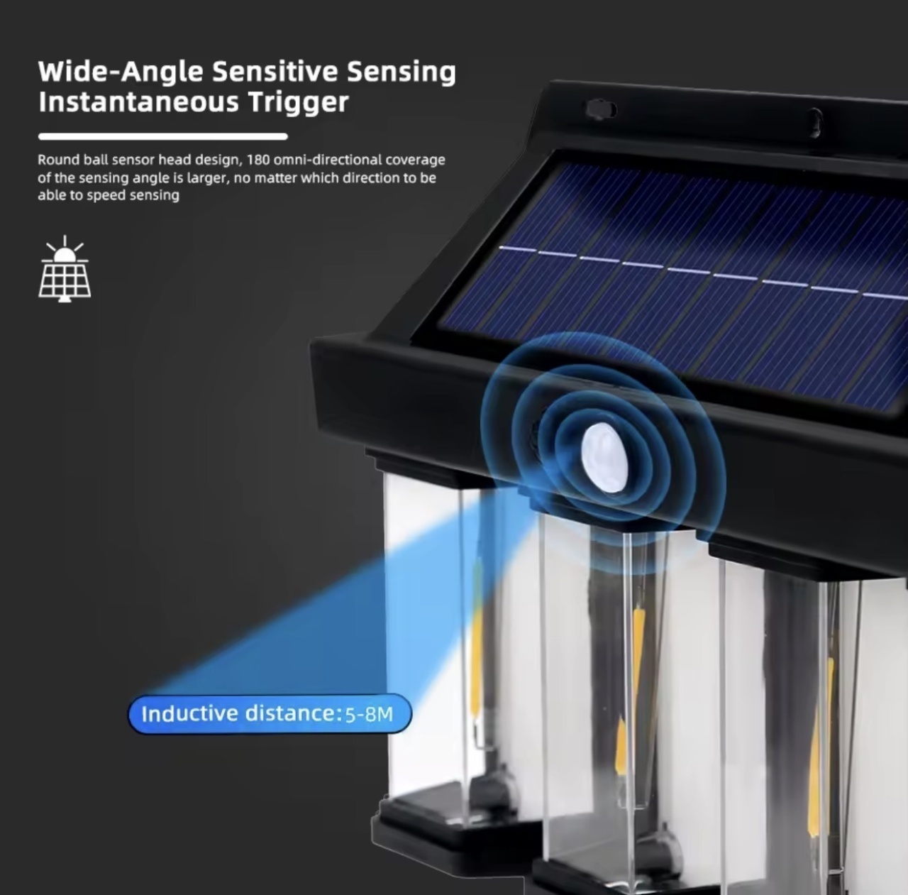 Lumină Solară cu Senzor de Mișcare, Plastic, Neagră, XF-8898, Lumină Inducție Solară 3