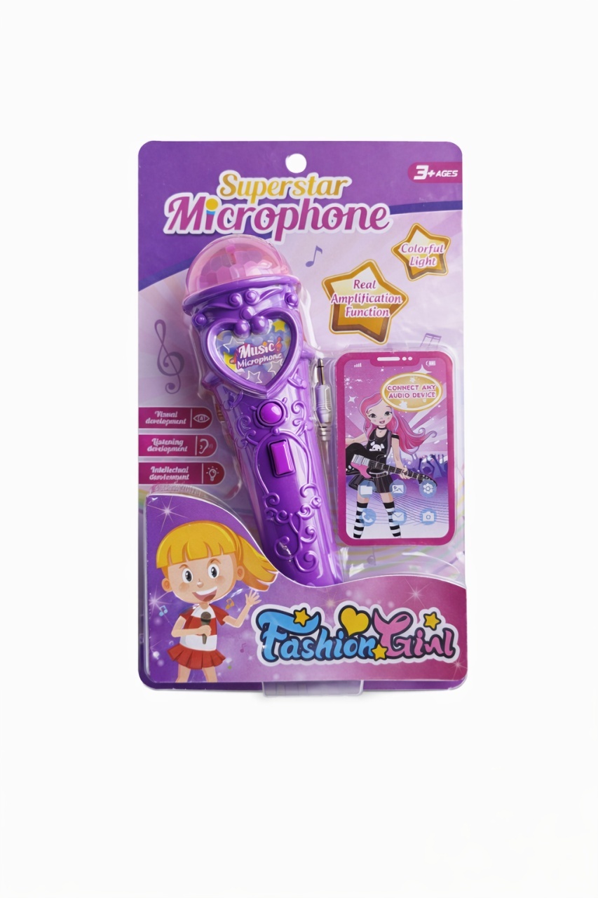 Microfon karaoke copii cu lumini, conexiune telefon, reincarcabil, mov 29x18 cm 2