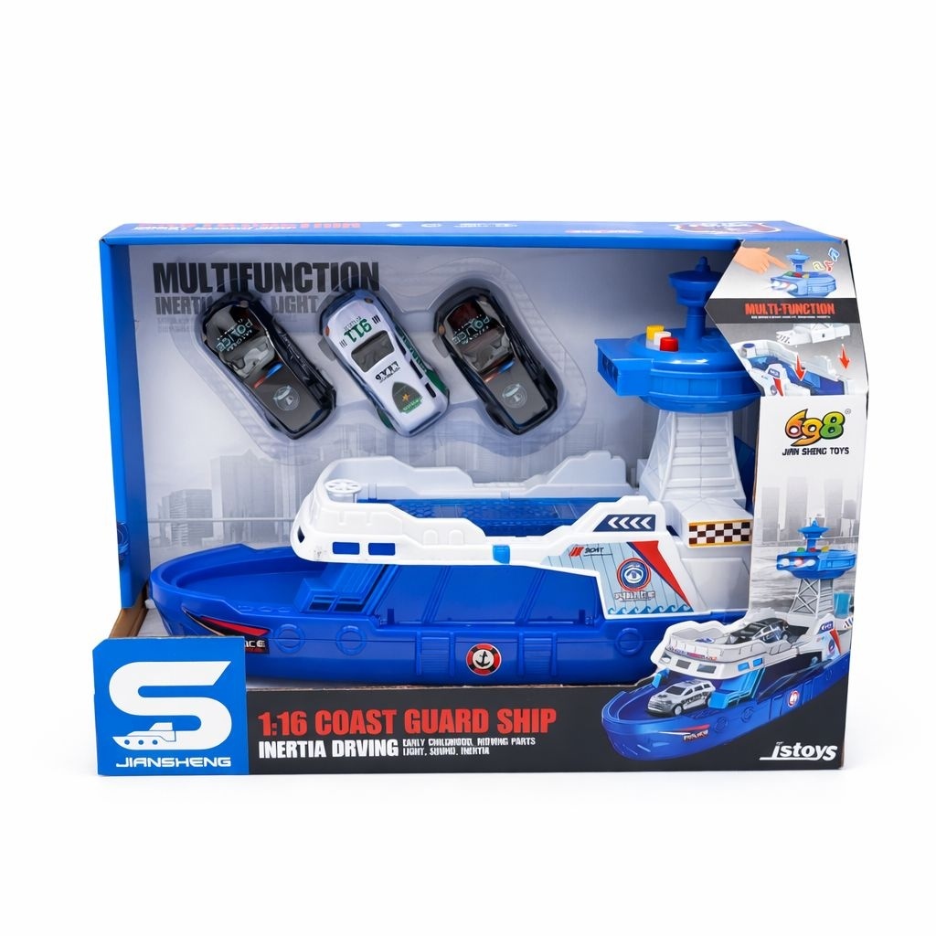 Nava politie tip paza de coasta cu masini, sunete si lumini, set multifunctional, 32x22.5x13 cm 3