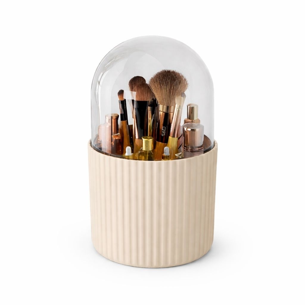 Organizator cosmetic cu capac transparent, cutie depozitare pensule machiaj, crem