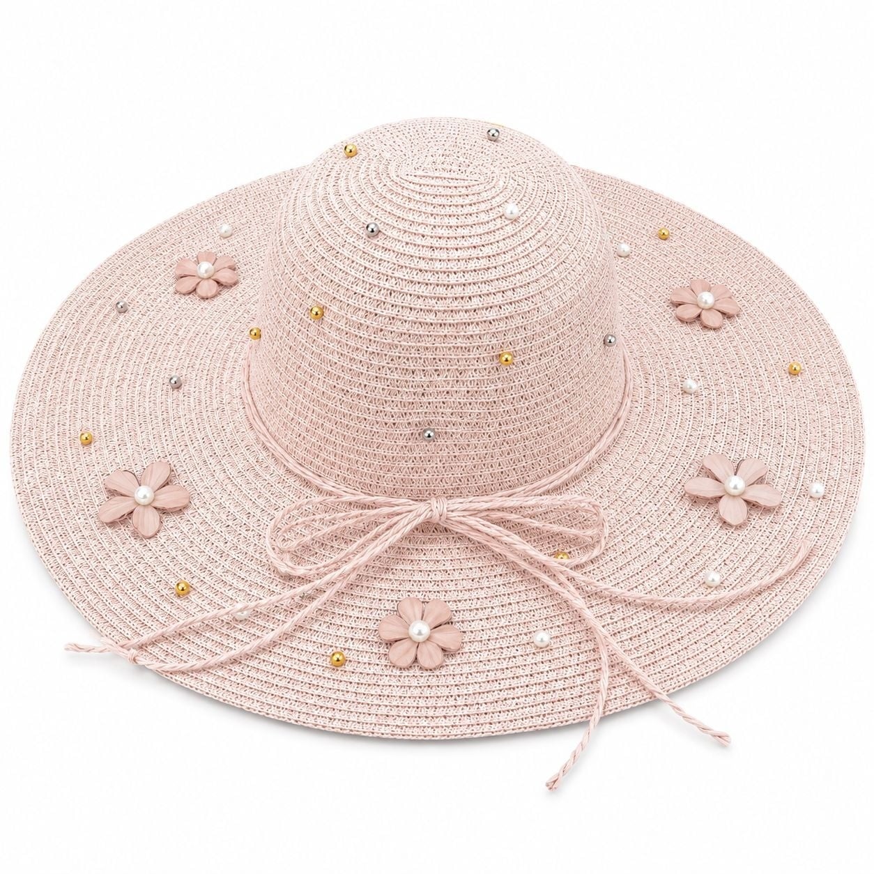 Palarie de Soare Roz Eleganta cu Flori Decorative pentru Plaja si Vacante
