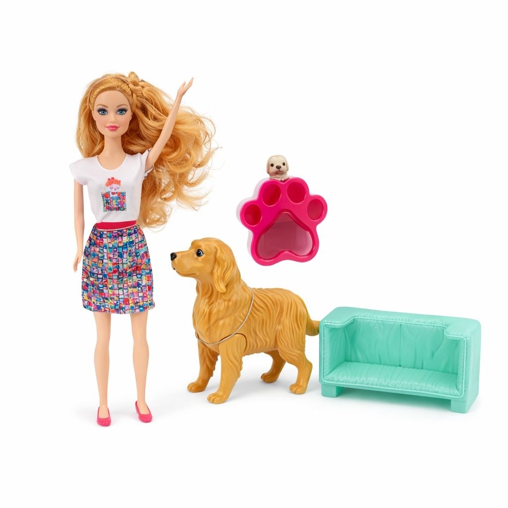 Papusa fashion cu animal de companie si accesorii, set joaca, model aleator, 32 cm 2