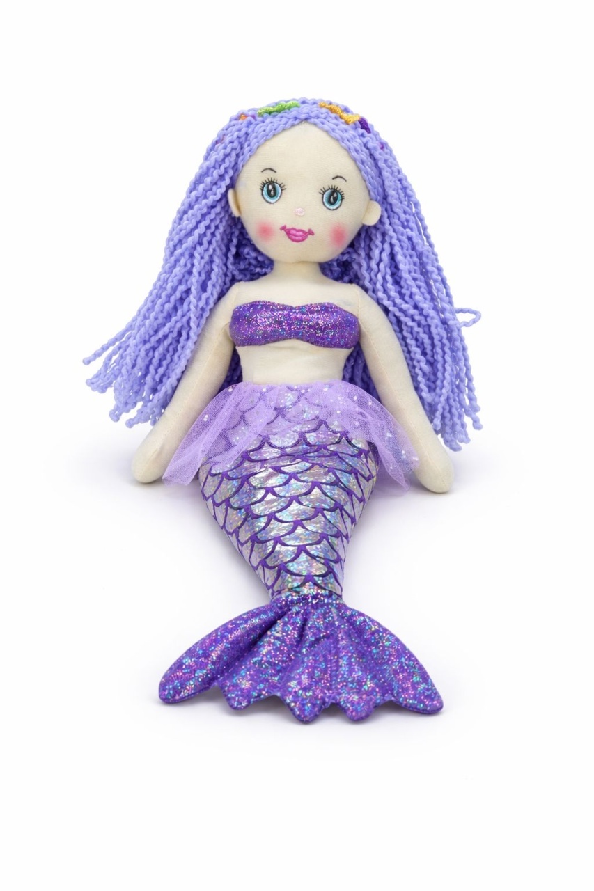 Papusa sirena textila muzicala 42 cm, canta „Bau Bau”, mov, jucarie copii +3 ani 2