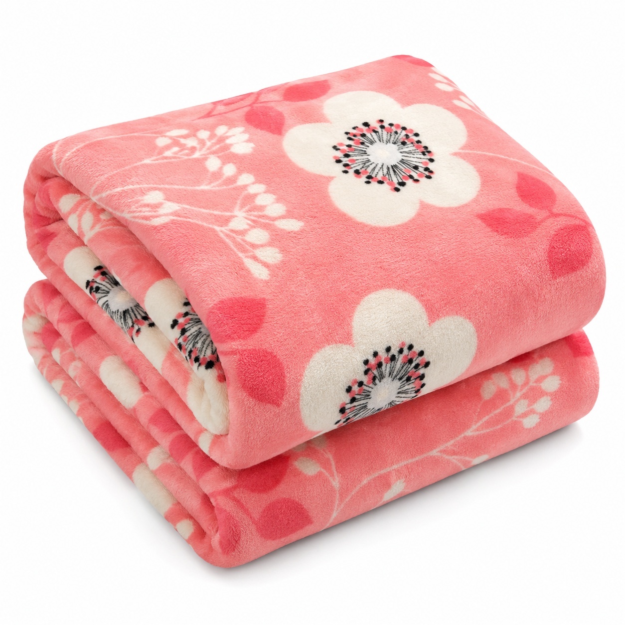Patura Cocolino Pufoasa cu Model Floral, 200x220 cm, Roz Coral