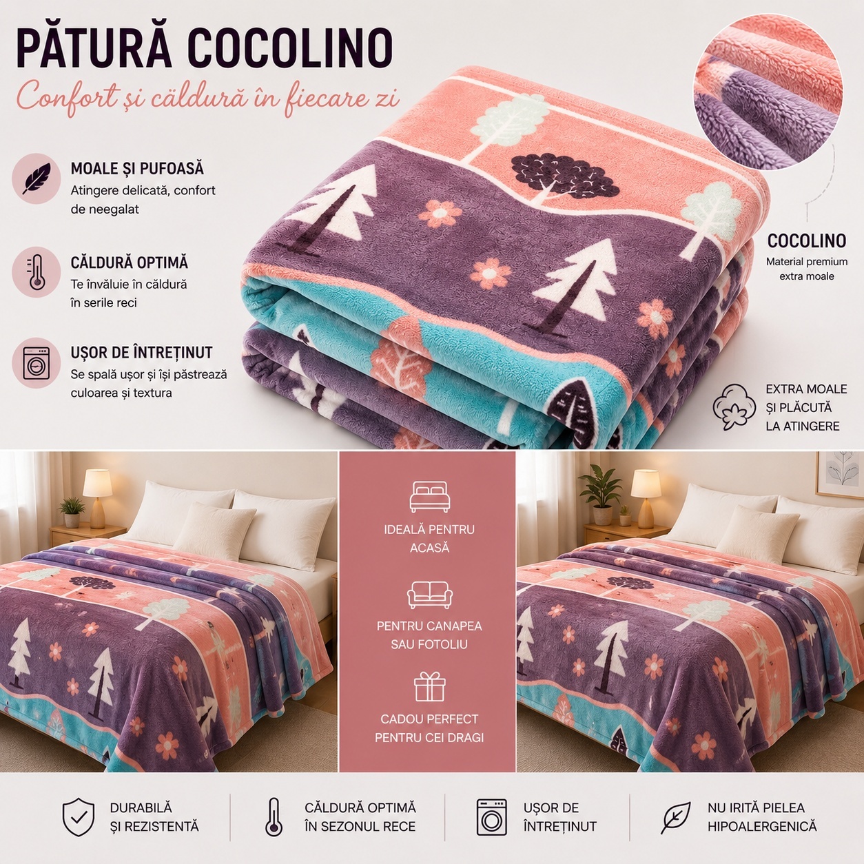 Pătură de pat moale și călduroasă pentru iarnă, design pentru copii, 220x200mm 2