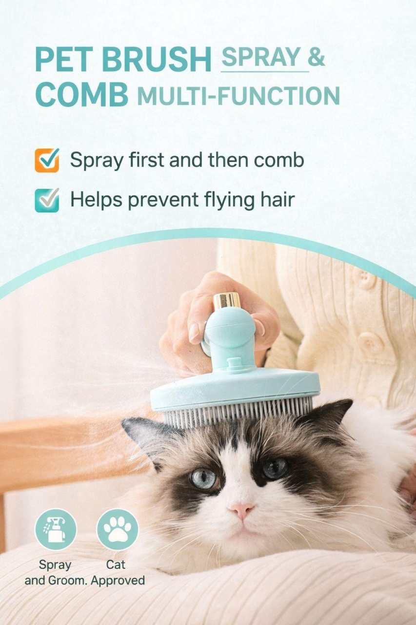 Perie pentru animale cu spray integrat, multifunctionala, pentru ingrijire blana pisici si caini