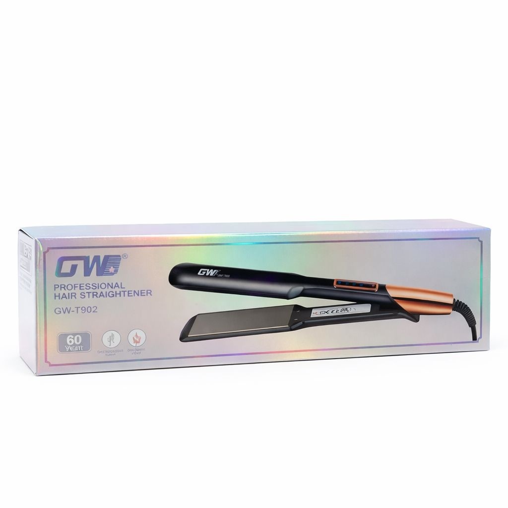 Placa de par profesionala GW-T902, 60W, pentru indreptare rapida, negru cu rose gold 2
