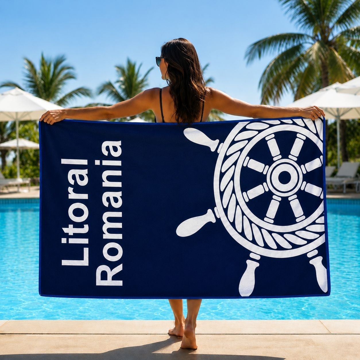 Prosop de Plajă Model Cârmă Marină Albastru 70x140 cm – Design Nautic 3