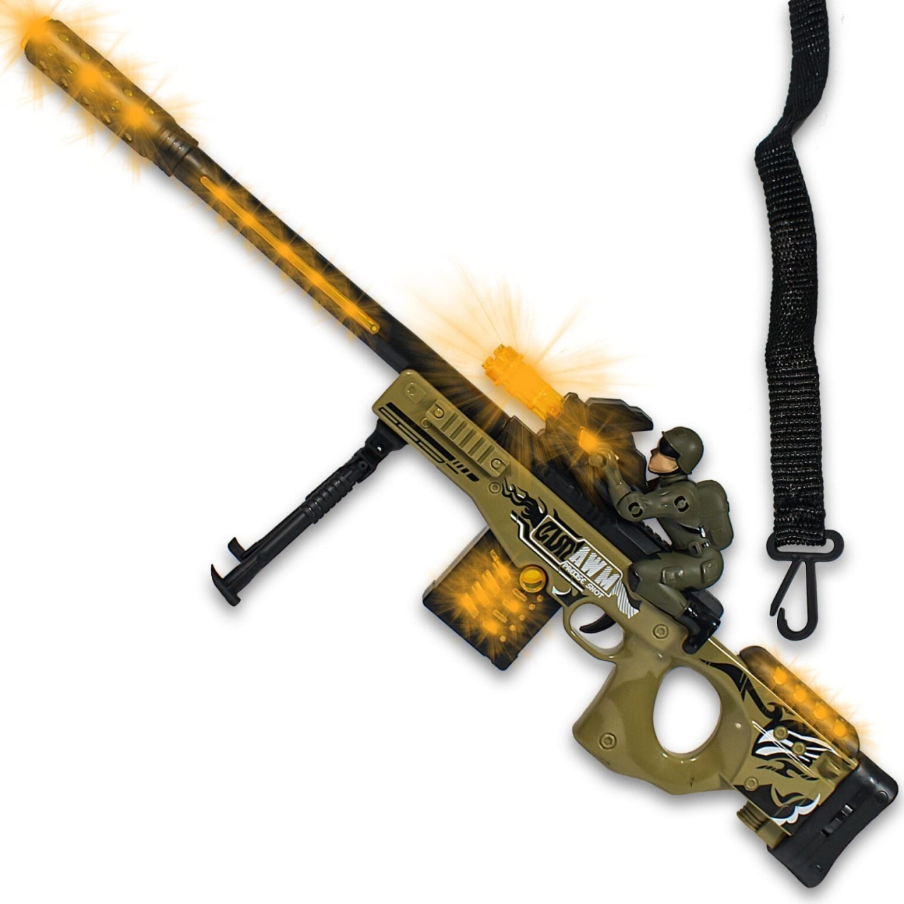 Pusca de jucarie tip luneta cu soldat, lumini si sunete, 63 cm