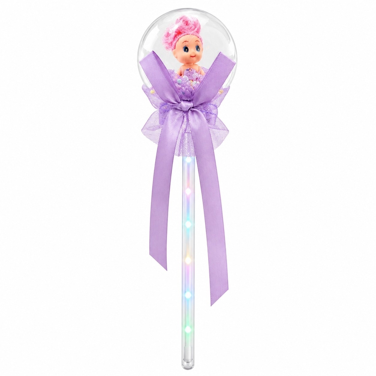 Set 10 baghete magice cu lumini LED mov si papusica in glob pentru copii 2