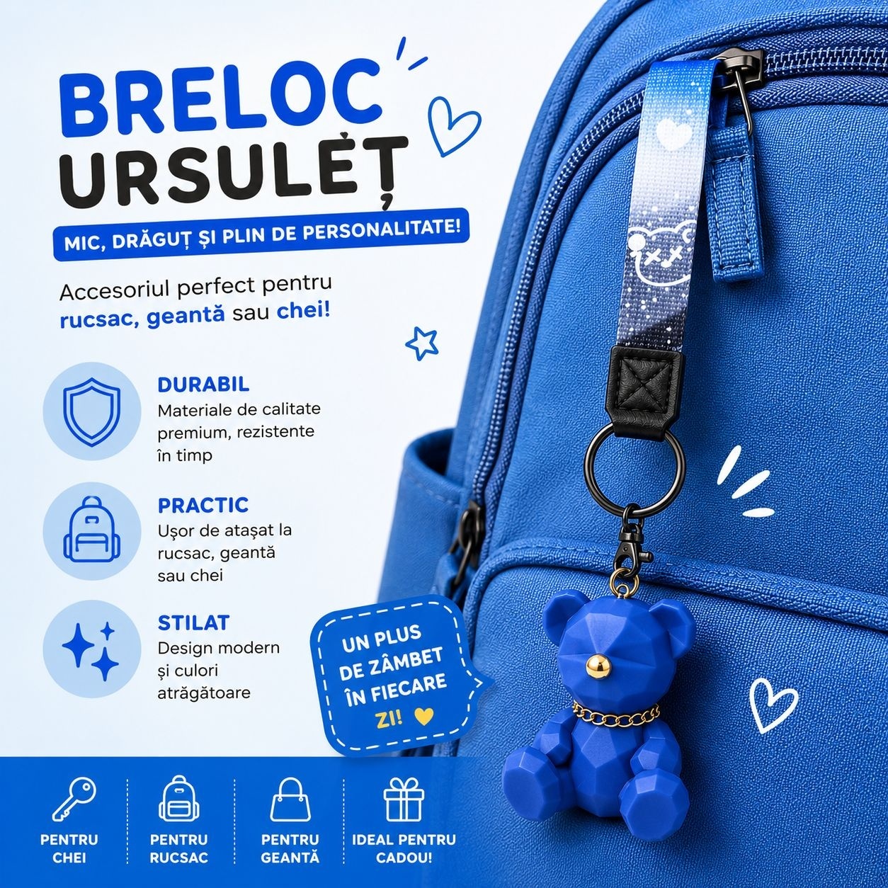 Set 12 Brelocuri Ursuleț 5 cm – Mix Culori, Accesorii pentru Chei, Ghiozdan și Geantă 3