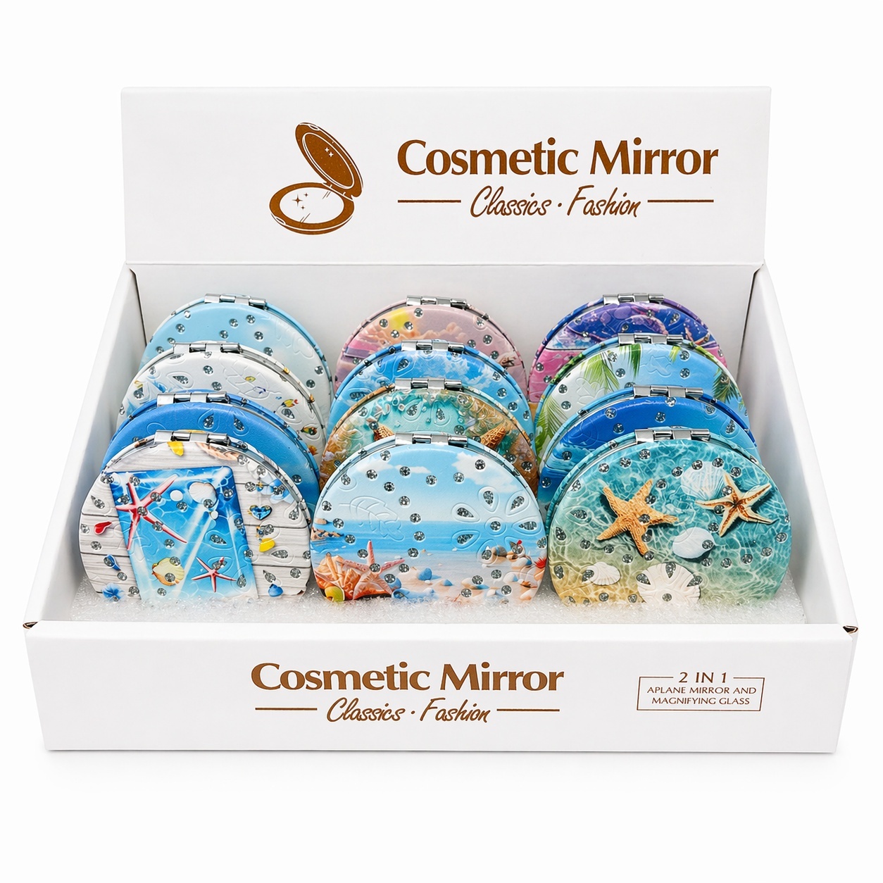 Set 12 oglinzi cosmetice rotunde 7 cm, tematica plaja, modele colorate