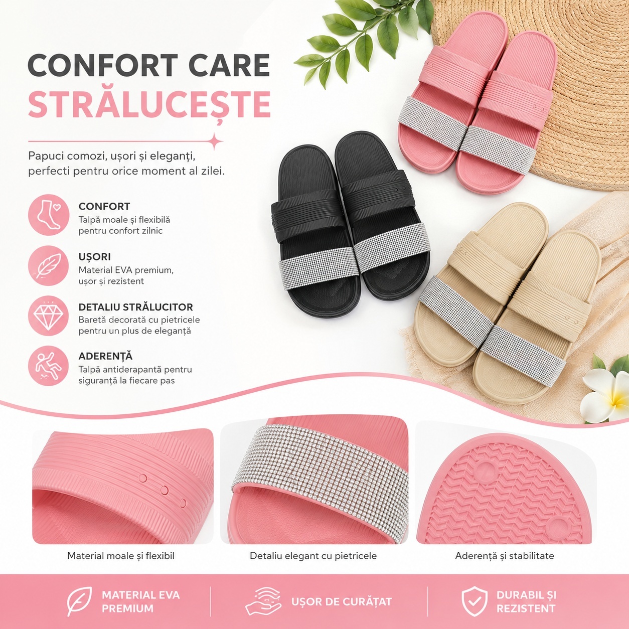 Set 12 Perechi Papuci Damă cu Pietricele Strălucitoare – Eleganți, Comozi și Ușori, Mărimi 36-41