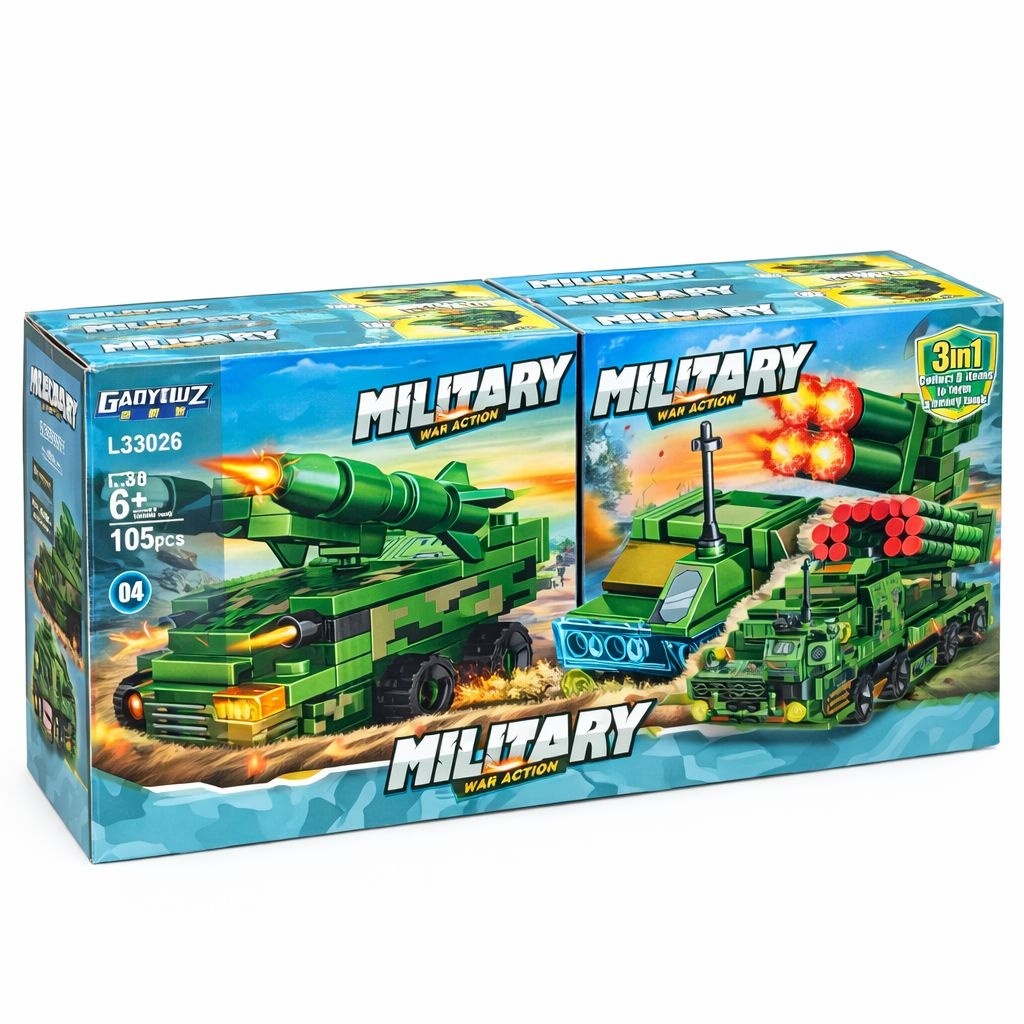 Set 8 jocuri constructie vehicule militare interconectabile, modele multiple, copii