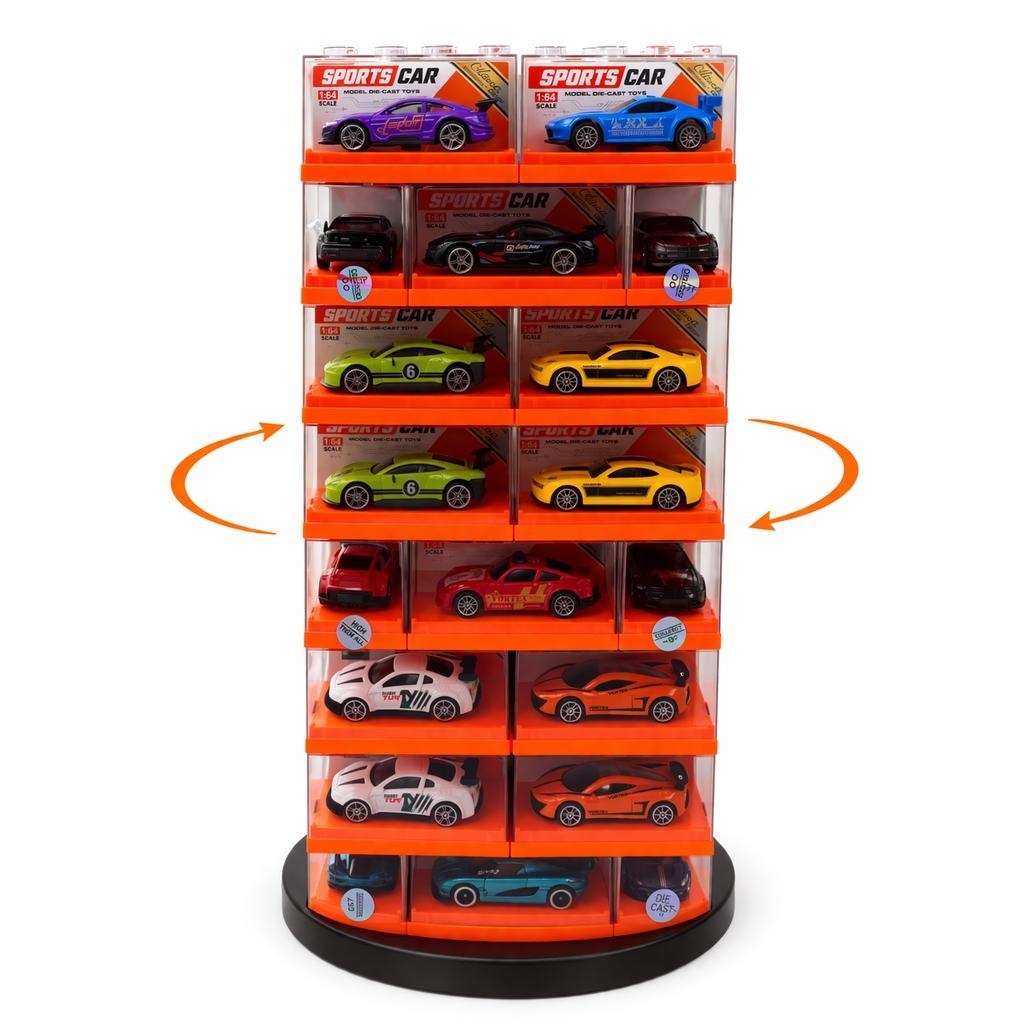 Set 96 masinute metalice dispuse pe stand rotativ, carcase modulare, 63 cm 2