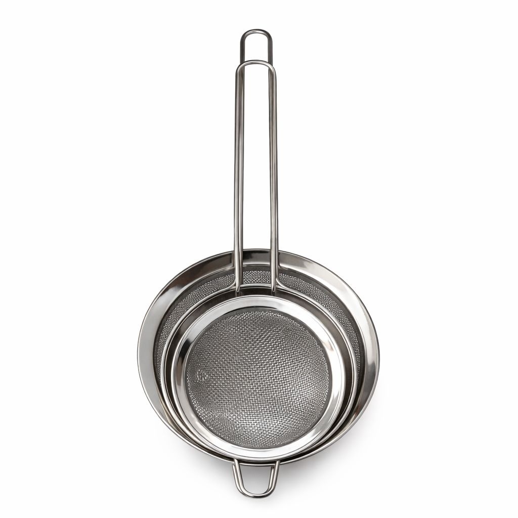 Set de 3 site bucatarie inox, strecuratoare metalica pentru faina, ceai si alimente 2