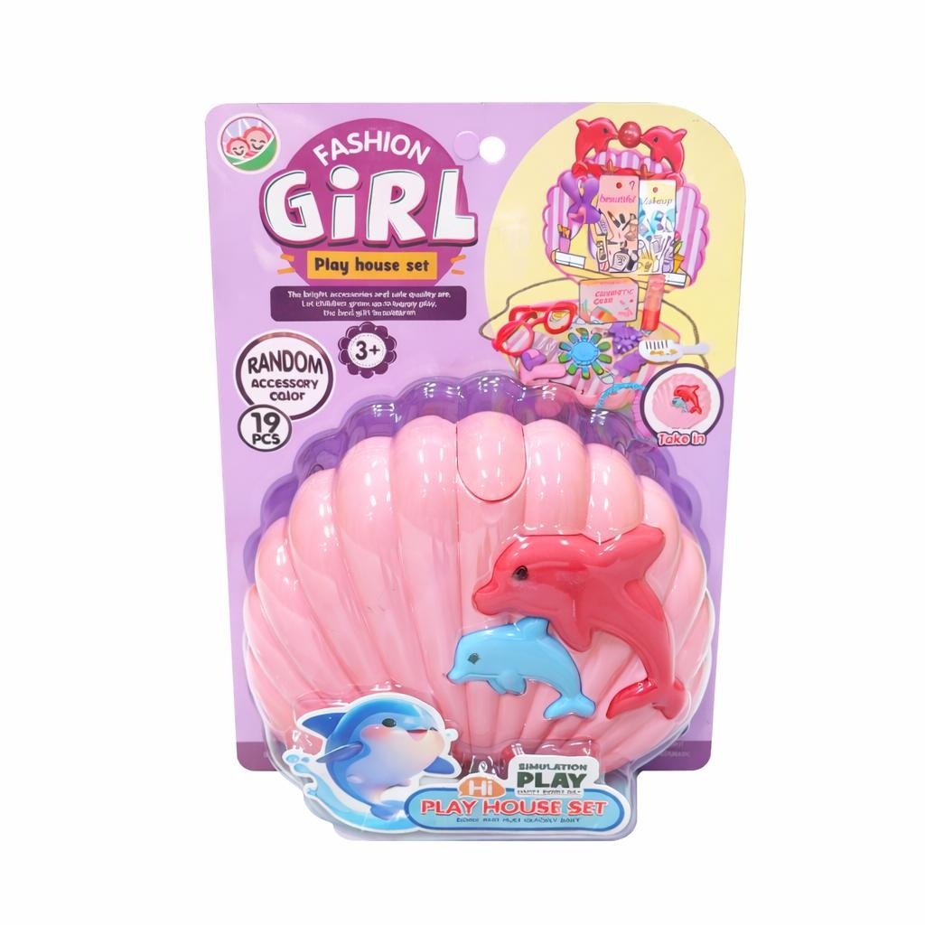 Set de doctor jucarie pentru copii, forma scoica roz cu delfini, 19 piese 2