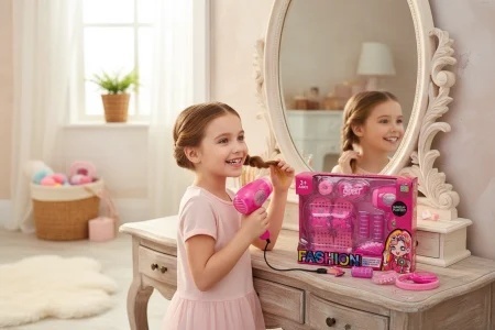 Set Fashion Makeup Playset pentru Fetite – Papuci, Uscator Jucarie si Accesorii, 25.5x19.5 cm, 3+ 3