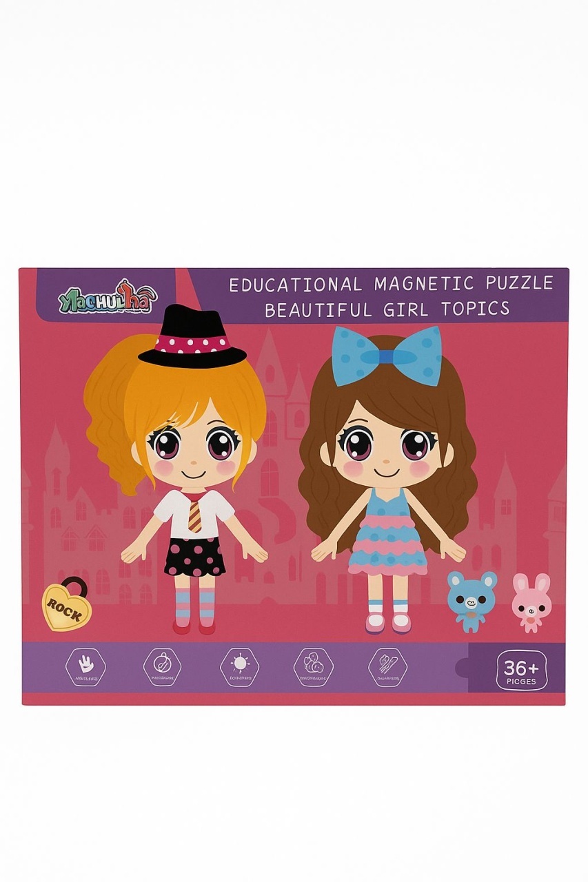 Set Magnetic Educativ cu Puzzle si Tablita de Scris , Beautiful Girl Topics , 22.5x16.5cm