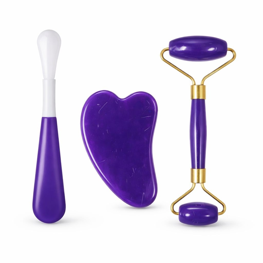 Set masaj facial 3 piese, diverse culori:alb, rosu, mov 5