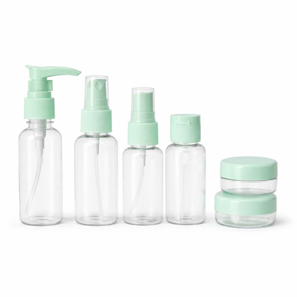 Set recipiente cosmetice pentru călătorie, 6 piese, verde/albastru/mov 4