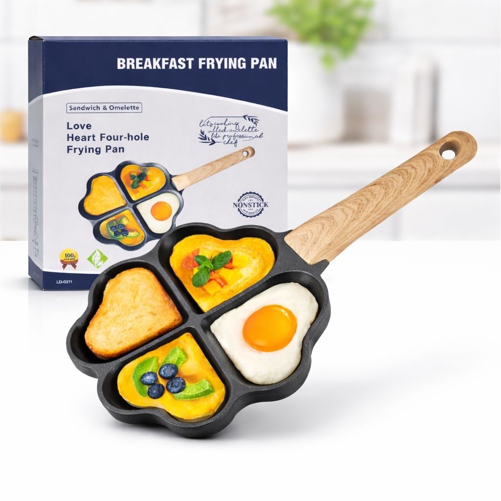 Tigaie din granit cu 4 secțiuni în formă de inimă, antiaderentă, 24 cm, gri 2