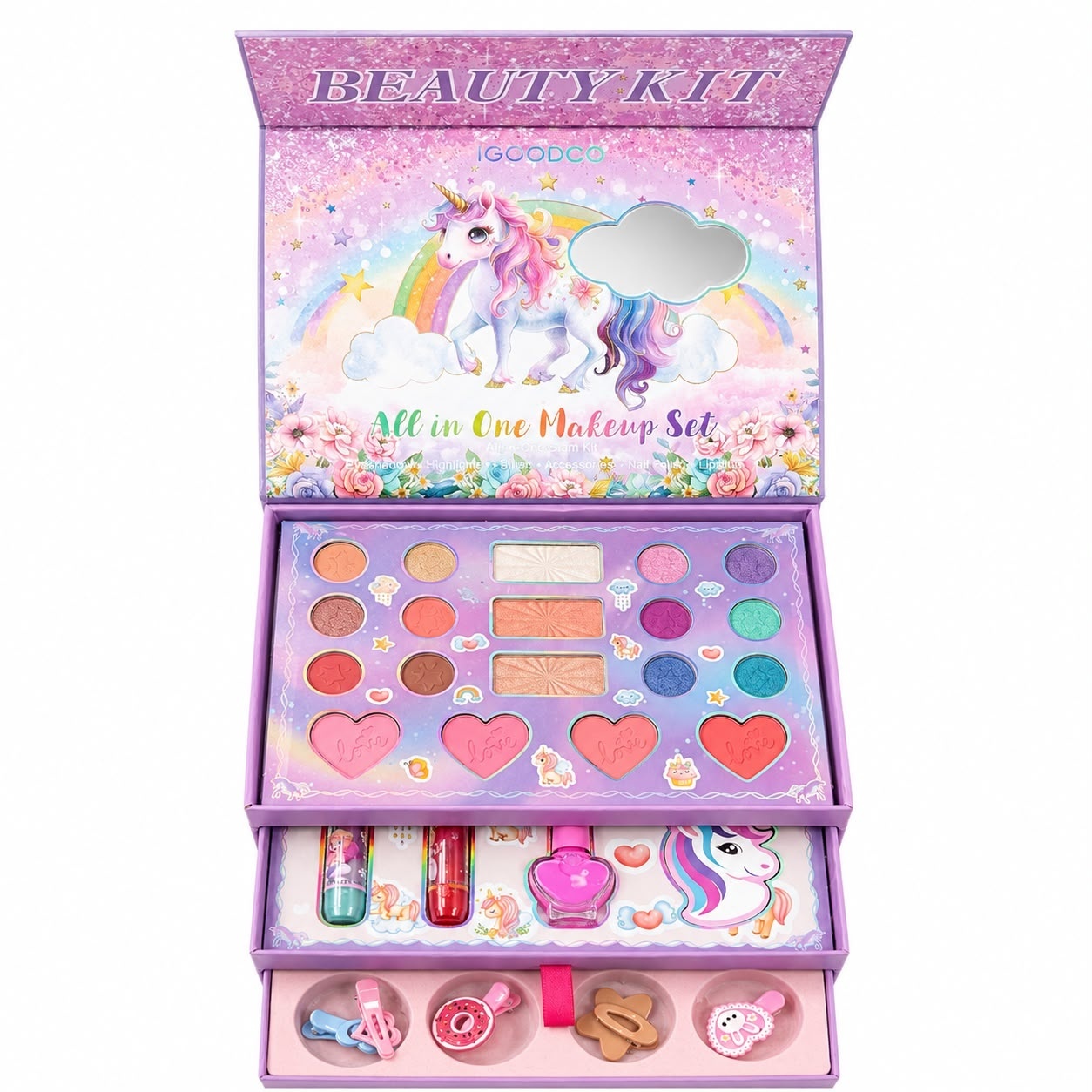 Trusă de Machiaj All in One pentru Copii cu Unicorn, Set Complet Cosmetice, 3+ Ani