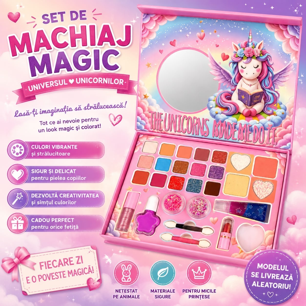 Trusă de Machiaj pentru Copii Unicorn cu Oglindă – Set Beauty Magic, 3+ Ani 3