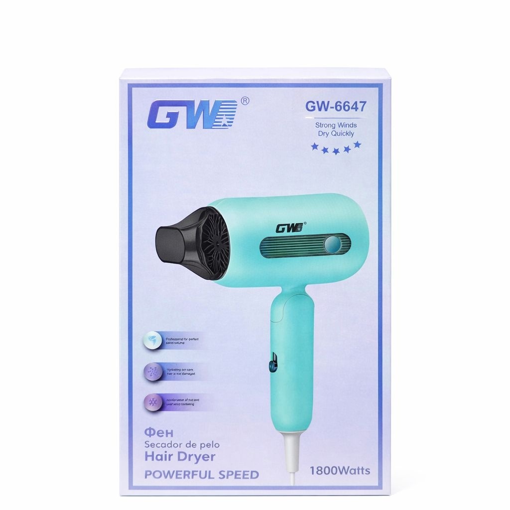 Uscator de par profesional GW-6647, 1800W, flux aer puternic, duza styling, verde turcoaz 2