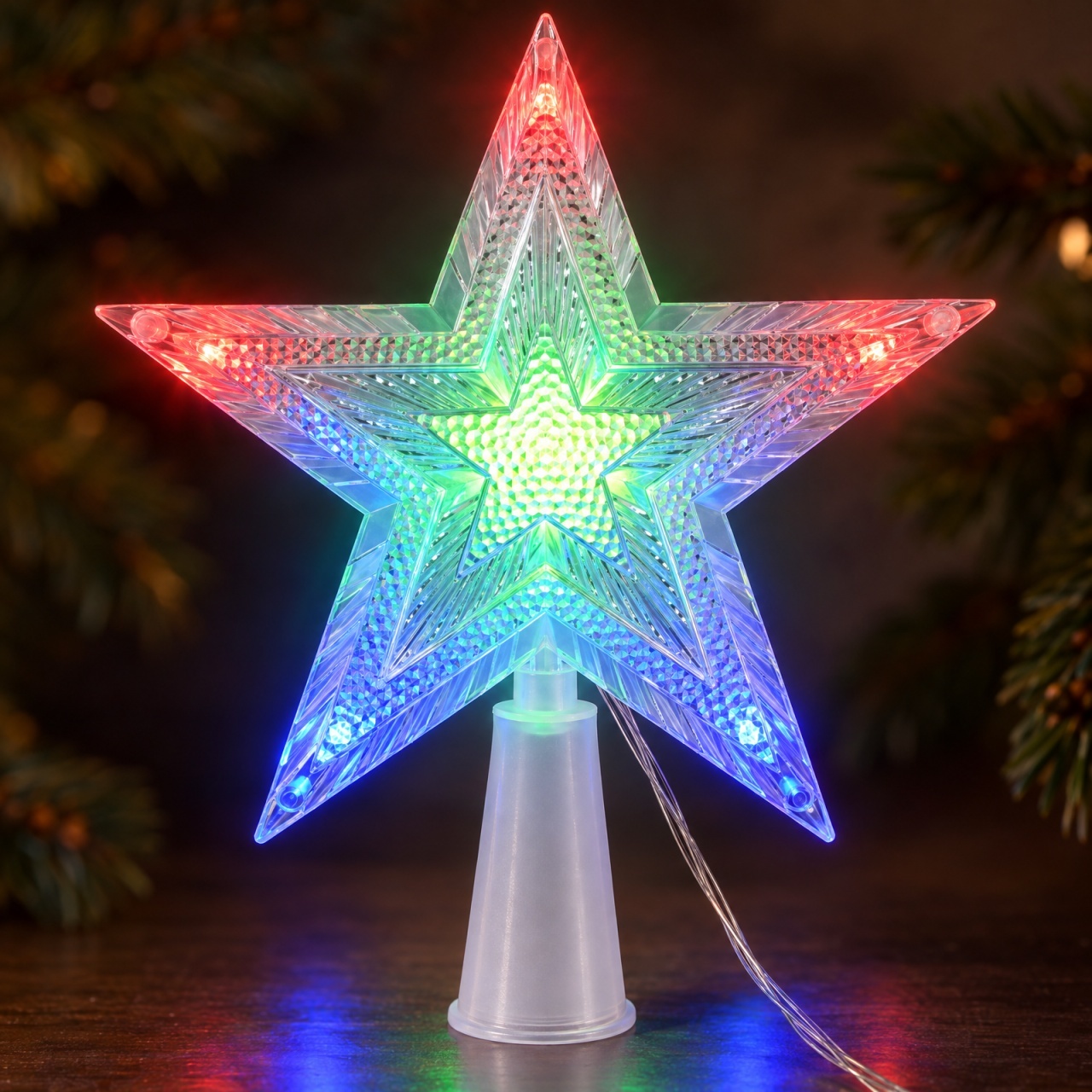 Vârf de brad cu LED, stea multicoloră, 10 LED-uri, plastic, 15,5 cm - Imagine 4