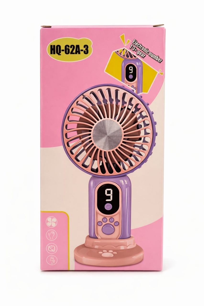 Ventilator portabil cu design labuta animalut, 9 viteze, display digital, suport inclus, crem cu verde 2