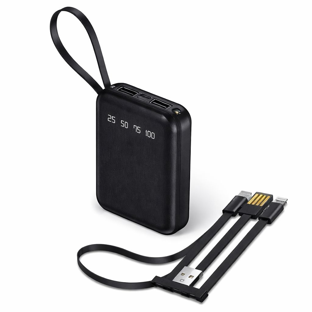 Baterie externă mini Hongyu 10000 mAh cu display LED, cabluri integrate și încărcare rapidă 2