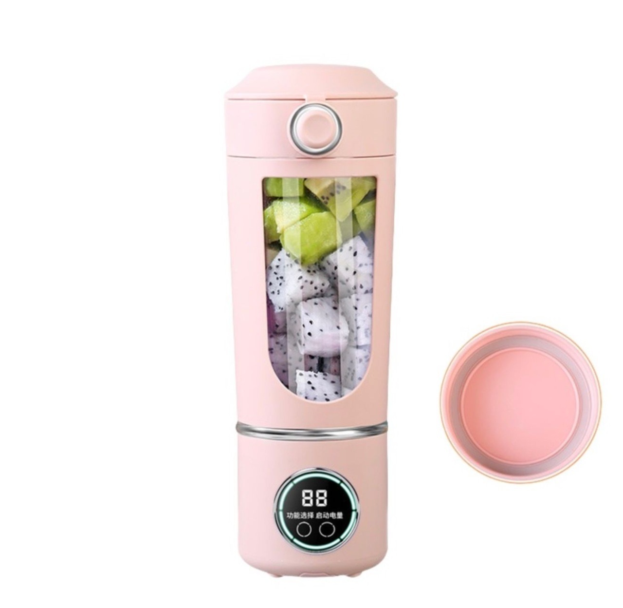 Blender portabil wireless 700ml cu 12 lame, 4 viteze si incarcare USB Type-C, roz